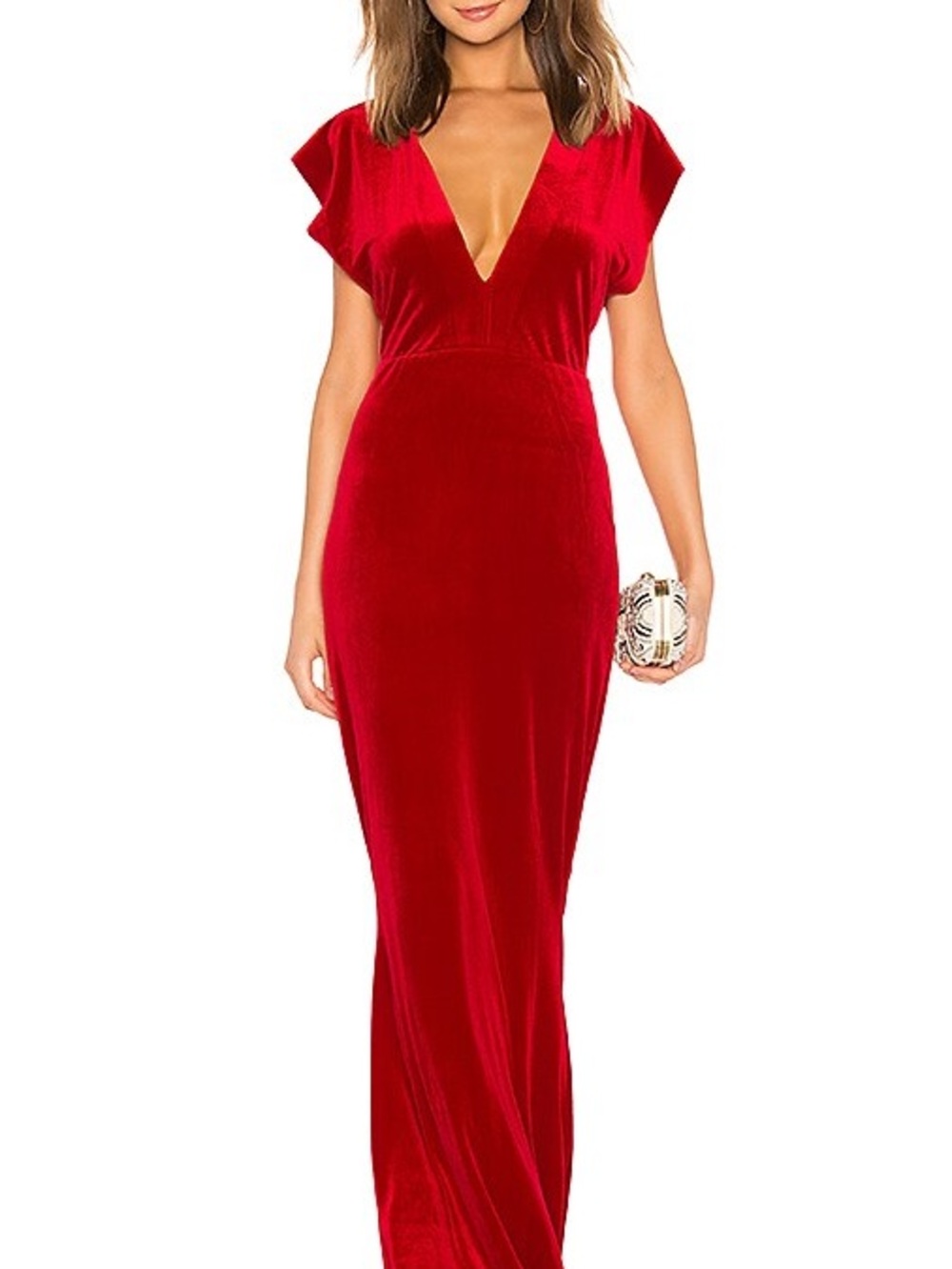 NORMA KAMALI V-Neck Red Velvet Rectangle Gown